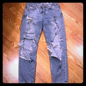 Boyfriend Distressed Jeans Medium Wash Sz 25